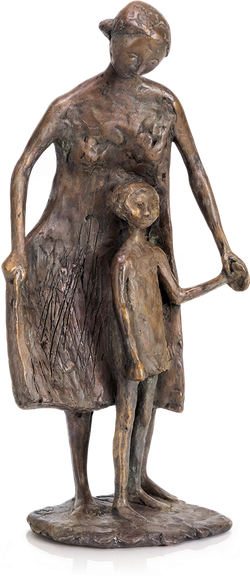 Bronzefigur Kind führende Frau von Manfred Welzel
