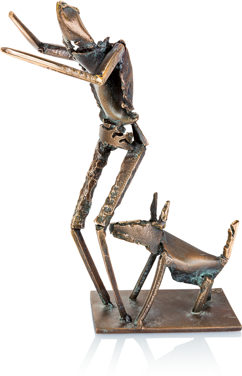 Bronzeskulptur-Mann-mit-Hund