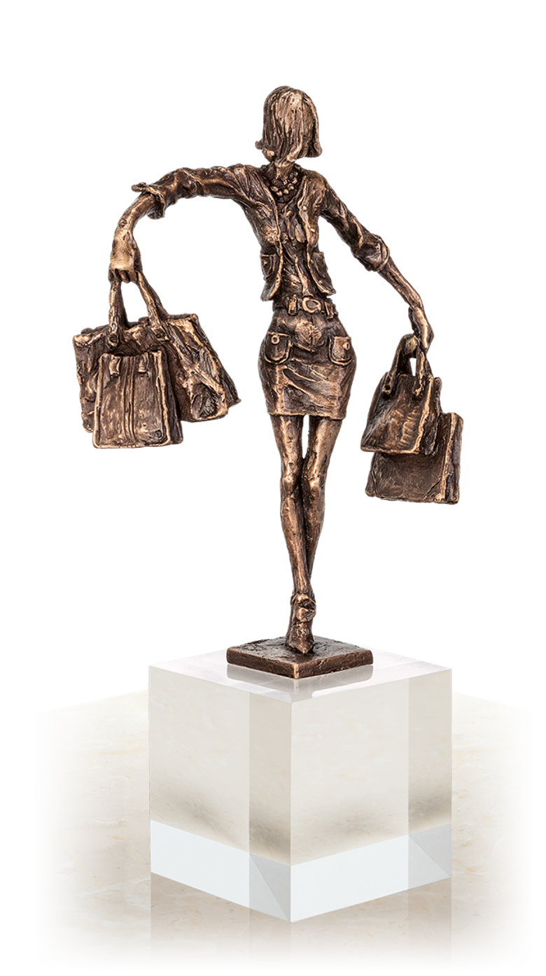 Bronzeskulptur-Balance-Einkäuferin