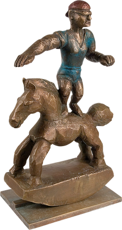 Bronzefigur Die Beherrschung des Schaukelpferds von Johannes Walter
