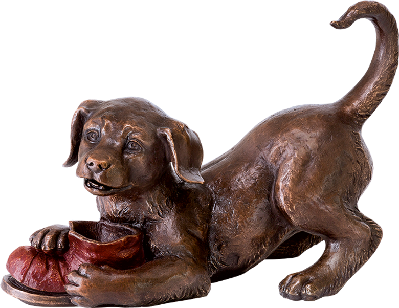 Bronzefigur Hund, spielend von Atelier Strassacker